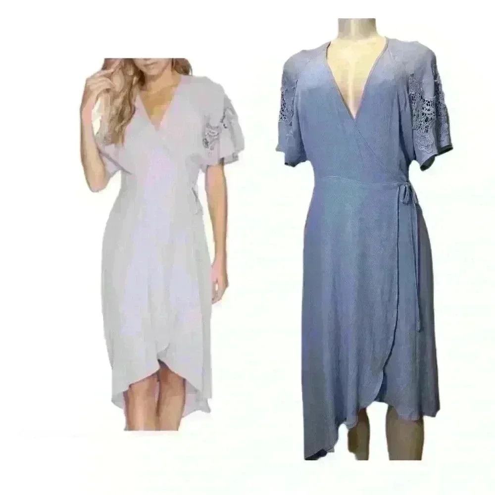 NWT ASTR The Label Crochet Sleeve, High-Low Midi Wrap Dress Size M